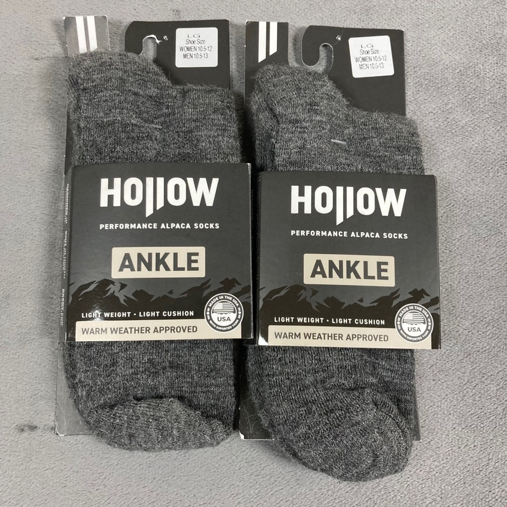 Hollow Performance Alpaca Ankle Socks 2 Pair Grey L Mens 10.5-13 Womens 10.5-12